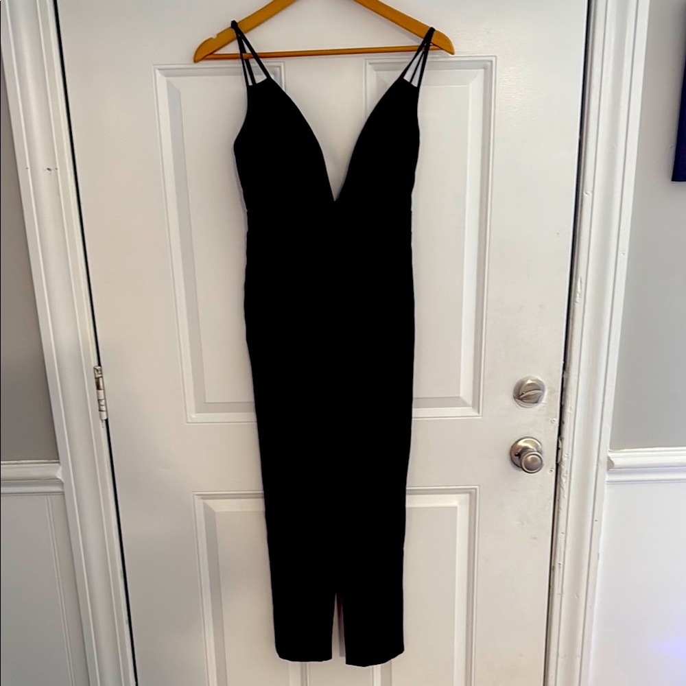 asos design black v neck sleeveless skinny leg jumpsuit